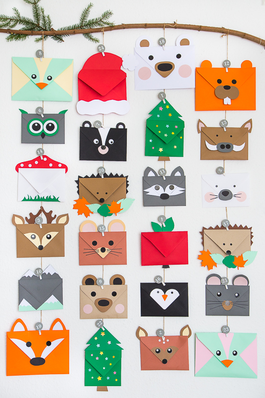 Tierischer Adventskalender aus Briefumschlägen