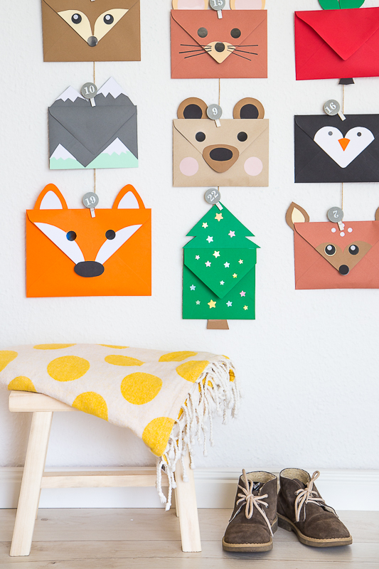 Tierischer Adventskalender aus Briefumschlägen