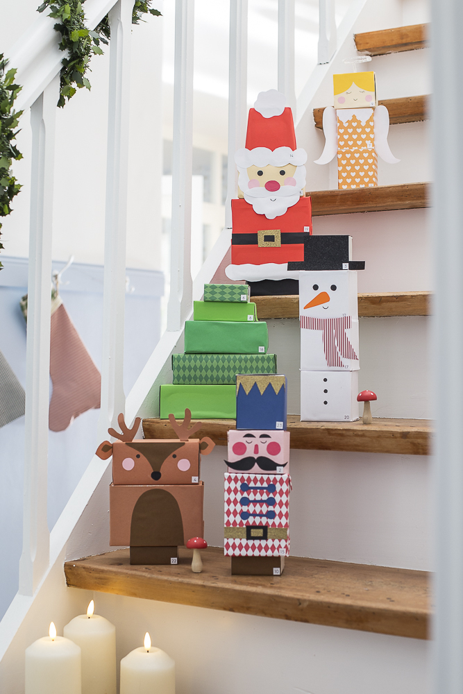 Upcycling Adventskalender für Kinder aus Verpackungsschachteln