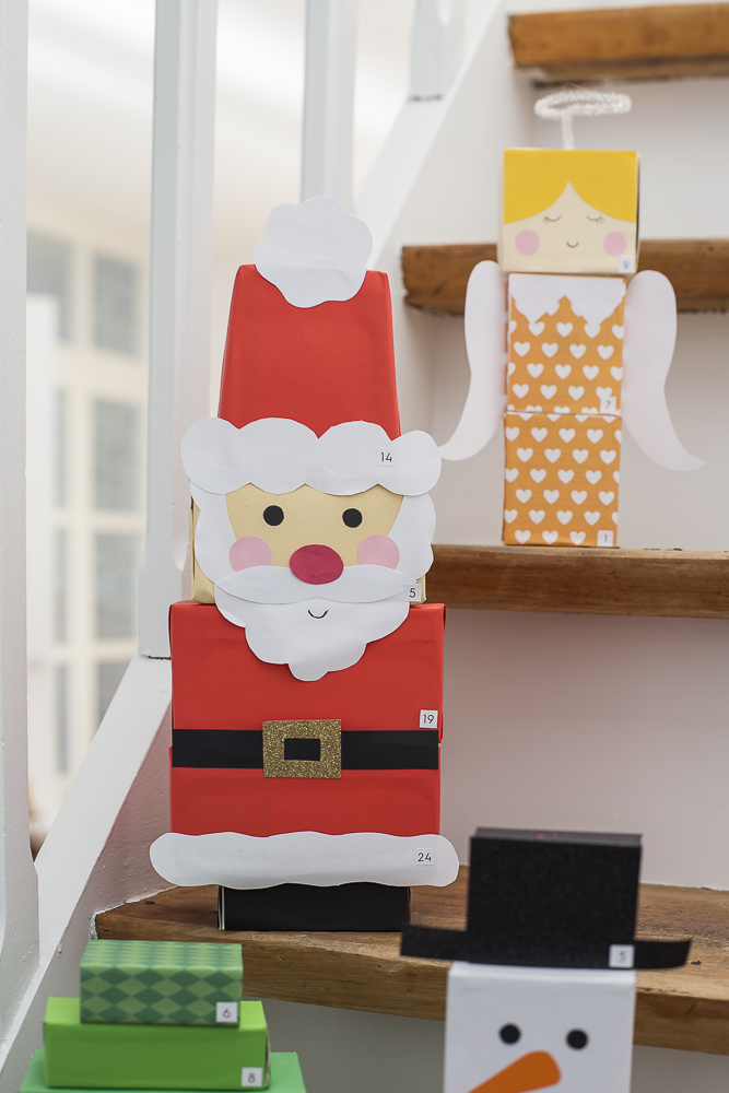 Upcycling Adventskalender für Kinder aus Verpackungsschachteln