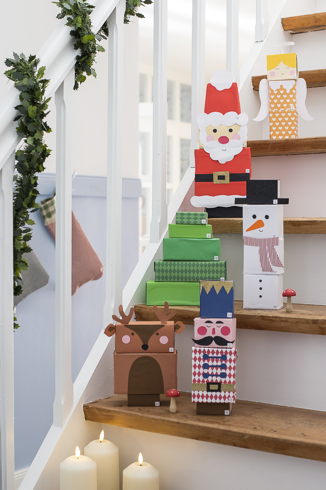 Upcycling Adventskalender für Kinder aus Verpackungsschachteln